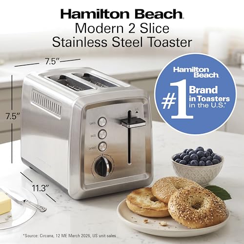 Hamilton Beach 2 Slice Toaster with Extra-Wide Slots, Bagel Setting, Toast Boost, Slide-Out Crumb Tray, Auto-Shutoff & Cancel Button, Defrost Function, Stainless Steel (22794) - image 8