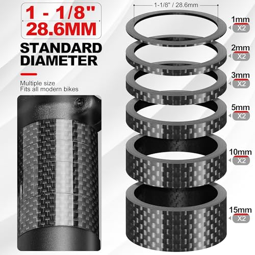 image for Mihoutal Carbon Fiber Bike Headset Spacers, Bike Stem Spacers 1 1/8 In