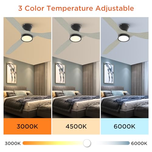 TALOYA 52 Inch Ceiling Fans with Lights Led Remote Control Flush Mount Low Profile for Bedroom Farmhouse Patio Outdoor Living Room Kitchen Dining Room,DC Motor,Reversible,White Oak by TALOYA - Image 3