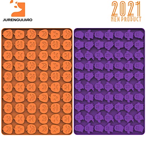 Nailastro Ice Cube Silicone Molds, Halloween 60 Cavity Pumpkin 70 Cavity Ghost Silicone Ice Cubes Molds For Cookies, Chocolate, Candy, Jelly, Dog Treats,Ice Nonstick Food Grade Silicone Molds 2Pcs #TOP6