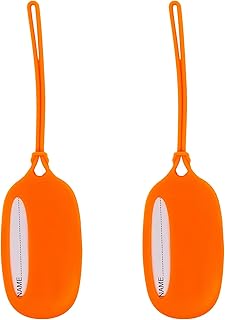Backpack Tags for Kids, Silicone Luggage Identifier for Bags, 2 Orange | Set Of 2 Silicone Backpack Name Tags for Kids. Ideal for School Bags, Suitcases, and Travel for Easy Identification.