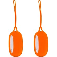 Backpack Tags for Kids, Silicone Luggage Identifier for Bags 2 Orange | Set Of 2 Silicone Backpack Name Tags for Kids. Ideal for School Bags, Suitcases, and Travel for Easy Identification.
