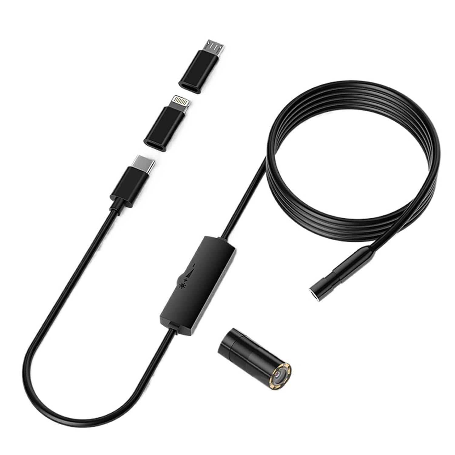 HD1080P Endoscope 3in1 Micro USB Type-C Single Dual Camera for Phones Waterproof 8MM Car Inspection Borescope(Single Rigid 2M)