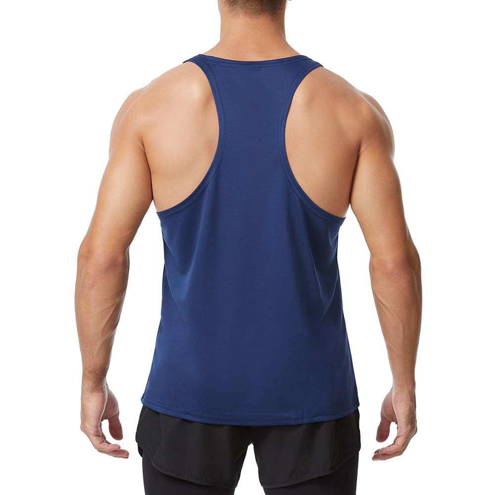 Camiseta sin Mangas para Hombre, para Entrenamiento atlético, de Secado rápido, con Espalda en Y, para Culturismo, Gimnasio, Chaleco Muscular Azul Marino L