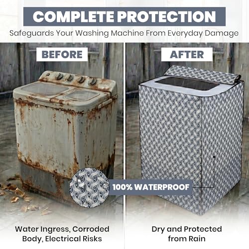 Image of DREAM CARE Waterproof & Dustproof Washing Machine Cover Top Load & Semi Automatic Suitable for 7 kg, 7.2 kg, 7.5 kg (83 x 95 x 51 cms)
