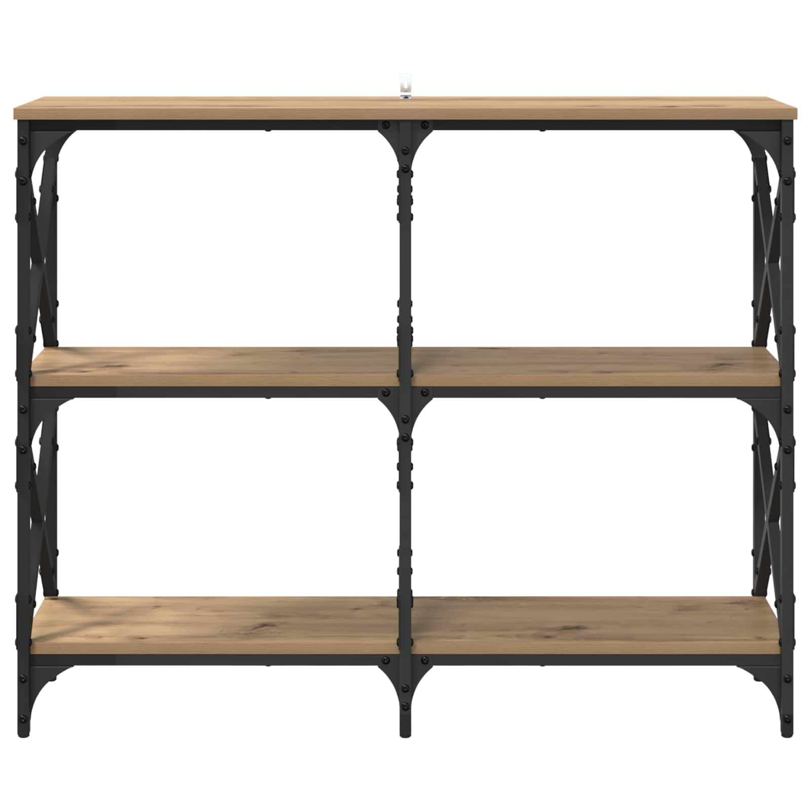 Générique Nowoczesna konsola stołowa 100x28x80 cm, drewno inżynieryjne dąb, półki do przechowywania, solidna stalowa rama, metalowe nóżki, ręczne poziomery
