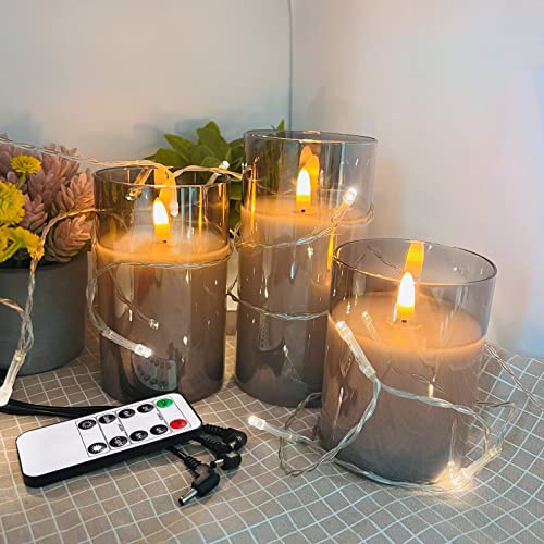 Valentine's Day Rechargeable 3D Led Battery Operated Flameless Flickering Thanksgiving Table Centerpieces Pillar Candles Decor With Remote/Timer,Real Wax Gery Glass Fake Electric Candle For Decoration #TOP3