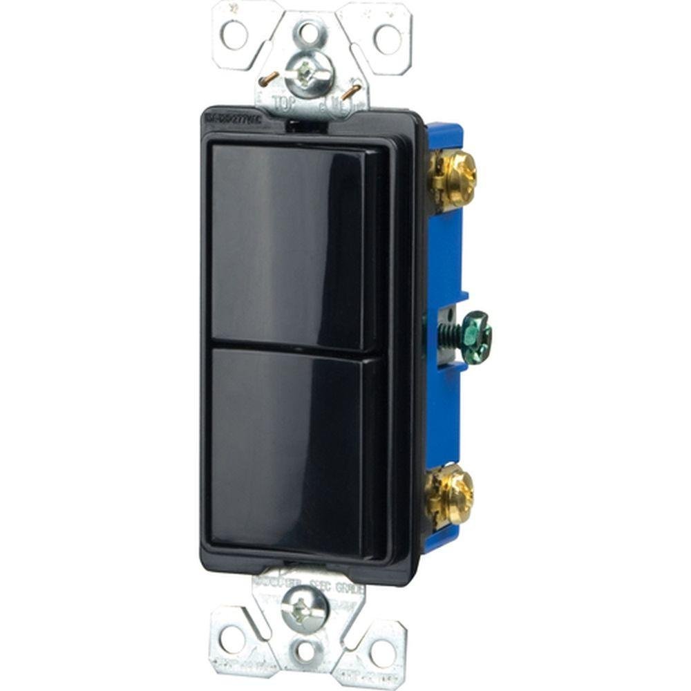 Eaton 7728BK-SP-L 15-Amp 2-Way 120-Volt Decorator Heavy Duty Grade Two Single-Pole Combination Switches, Black