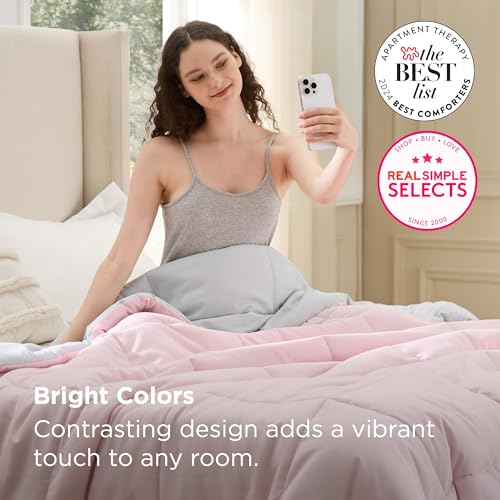 Bedsure Comforters Queen Size - Duvet Insert Contrast Down Alternative Comforter Quilted All Season Duvet with 8 Tabs, Machine Washable, Gifts for Women, Pink/Grey, Queen 88 x 88 Inches by Bedsure - Used condition - Image 6