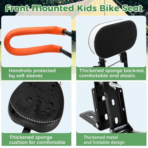 Assento de bicicleta infantil retrátil, assento de bicicleta infantil portátil montado na frente