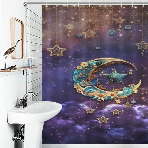 Rideau de douche lune et étoiles polyester pour une ambiance zen - 6