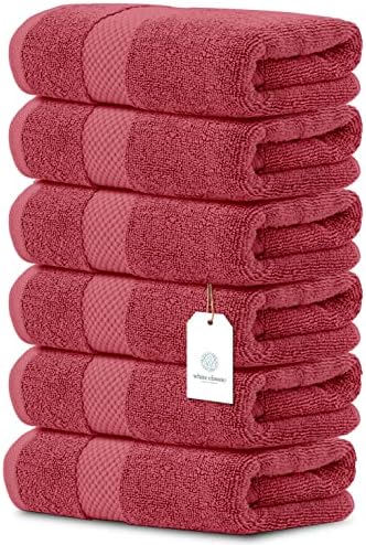 White Classic Luxury Hand Towels | Cotton Hotel spa Bathroom Towel | 16x30 | 6 Pack | Christmas Red