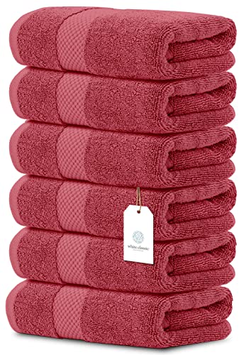 White Classic Luxury Hand Towels | Cotton Hotel Spa Bathroom Towel | 16X30 | 6 Pack | Christmas Red #TOP3
