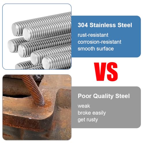 AOOSU Gewindestange M6 x 200mm, 6 Stück Vollgewindestange 304 Edelstahl Gewindestab Rechtsgewinde, Gewindestangen für Möbel- und Maschinenmontage