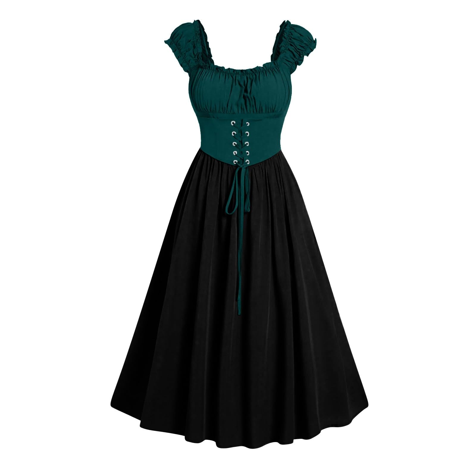 Generisch Disfraz de bruja para mujer, vestido de corsé ajustado para mujer, vestido de cabaña con bolsillos, sin mar, vestido de verano de longitud media