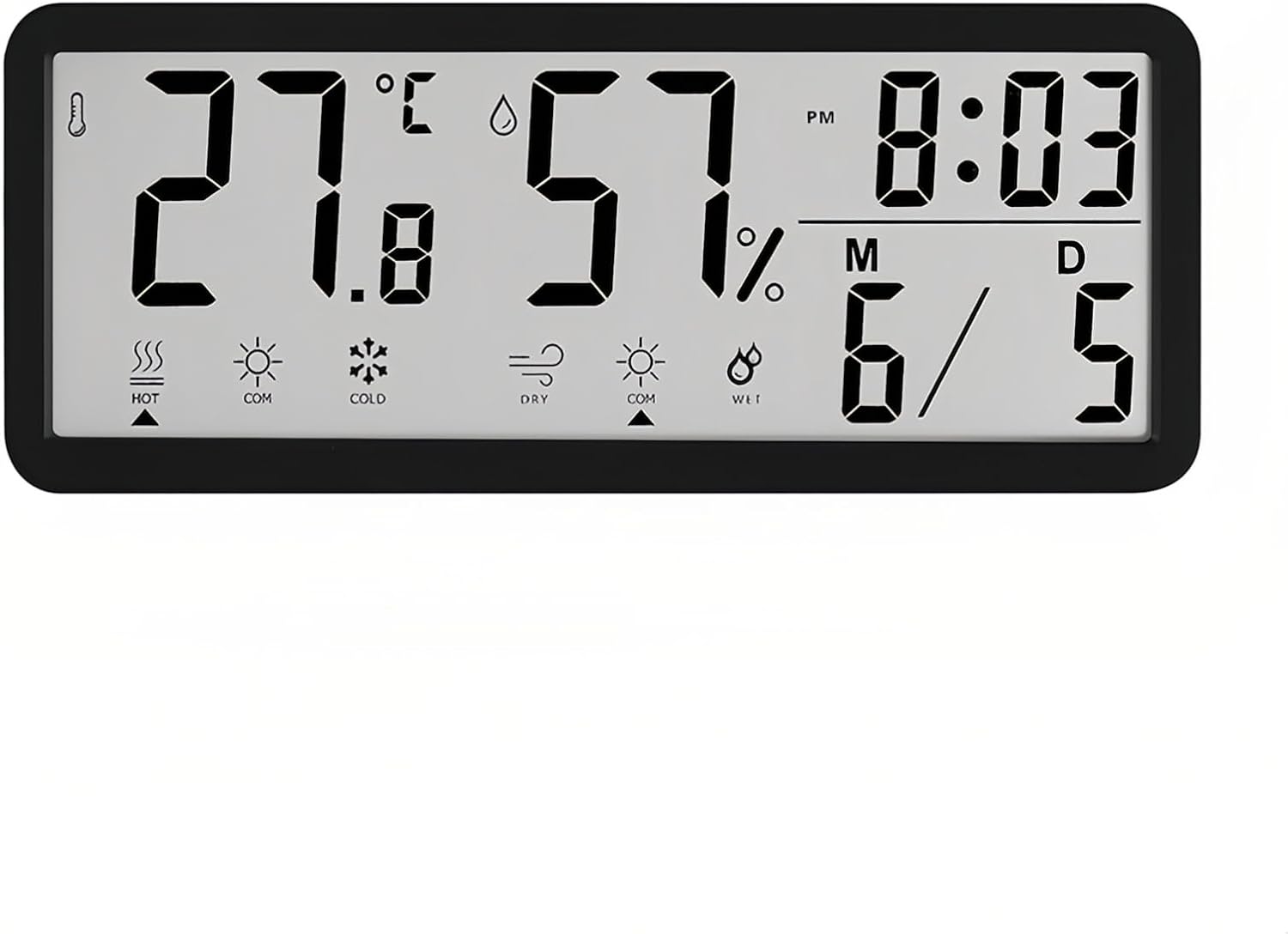 Digital Desktop Clock with Comfortable Level Display LCD Screen Temperature Humidity Date Standing Hanging Weather for Home Living Room Office
