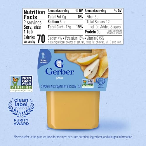 Gerber 2nd Food Baby Food Pear Puree, Natural & Non-GMO, 4 Ounce Tubs, 2-Pack (Pack of 8) - Thumbnail 2