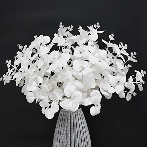 VANTREE 3Pcs Artificial Flowers Fake Eucalyptus Leaves White Flowers Faux Eucalyptus Stems Fake Flowers for Vase Filler Wedding Centerpiece Flower Floral Arrangement Farmhouse Home Decoration