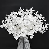 VANTREE 3Pcs Artificial Flowers Fake Eucalyptus Leaves White Flowers Faux Eucalyptus Stems Fake Flow