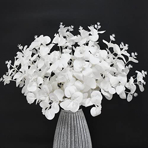 Vantree 3Pcs Artificial Flowers Fake Eucalyptus Leaves White Flowers Faux Eucalyptus Stems Fake Flowers For Vase Filler Wedding Centerpiece Flower Floral Arrangement Farmhouse Home Decoration #TOP2