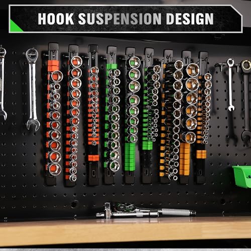 Image of SWANLAKE Organizer Socket Holder, 9PCS 1 /4-Inch x 48 Clips, 3 /8-Inch x 45 Clips, 1 /2-Inch x 36 Clips, Premium Quality Socket Clip Rail Holder