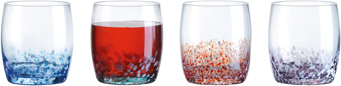 Speckle Handmade DOF Tumblers for Whiskey, Bourbon and Spirits - 12 oz - Multi-colored - Set of 4 Elegant Glasses