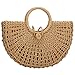 Straw Bag for Women Large Woven Bag Round Handle Ring Tote Retro Purse Hobo Summer Beach Bag (Khaki)