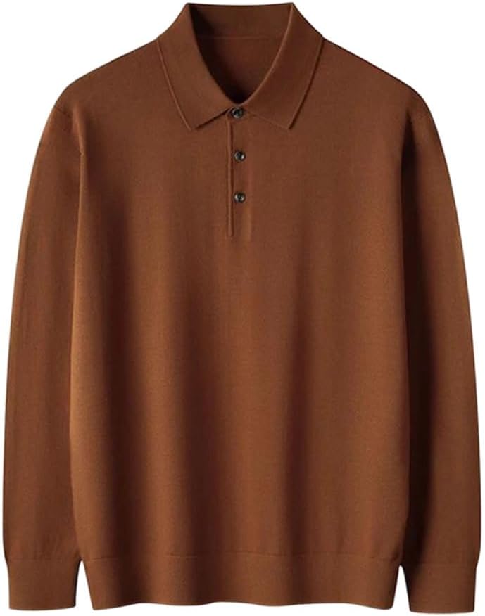 Dninmim Men's 100 Percent Wool Sweater Polo Collar Loose Pullover Business Casual Thin Jumper