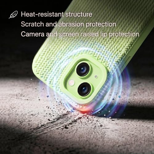 Image of amazon basics Luxury 3D Knitted Texture Soft Silicone Back Cover for iPhone 14 | Slim Fit Shockproof Case with Camera Protection & Non-Slip Grip - Green