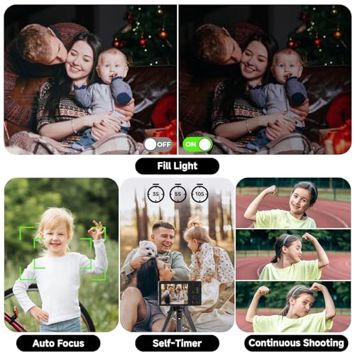 Digital Camera, FHD 4K 44MP Digital Camera, 16X Digital Zoom, Digital Point and Shoot Camera with 3-LED Fill Lights, 64GB SD Card, Compact Camera for Kids Teen Boys Girls, Black by ceye - Image 4
