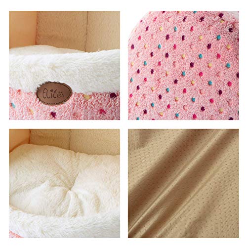 Tofern Haustierbett aus Fleece mit bunten Punkten, gestreift, für kleine und mittelgroße Hunde und Katzen, Iglu-Haus, rutschfest, warm, waschbar