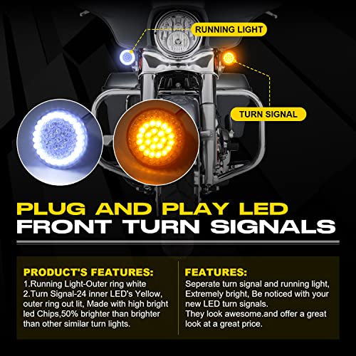 Lx-Light Pair 2'' Bullet Style 1157 Front Led Turn Signal Light Kit Compatible With Dyna Softail Touring Street Glide Road King 1986-2023 Honda Yamaha Motorcycles #TOP1