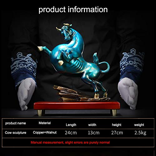 Ffyugo Pure Copper Bull Sculpture Decoration Crafts, Exquisite Workmanship, Handmade Crafts, Lucky Jewelry, Home Furnishings, Desktop Decoration,Blue #TOP1