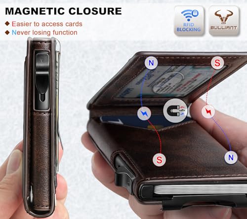 BULLIANT Men Wallet,Money Clip Wallet Slim For Gift Men 9Cards-Metal Credit Card Case in Magnetic Leather Flip