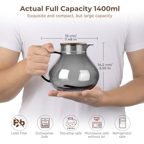 Théière en verre pour cuisinière Ecooe 1400 ml avec filtre amovible eau chaude et froide - 3