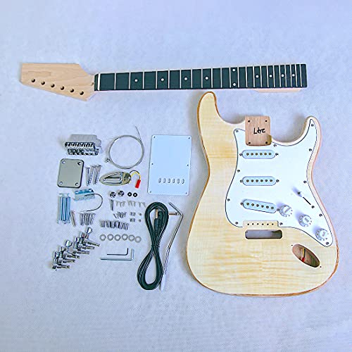 Coban Guitars Build your own DIY Guitar Kit ST4FF Ash Body Flame Maple both Sides Hardware Chrome with White Pickguard (ST4FF WHITE PICKGUARD)