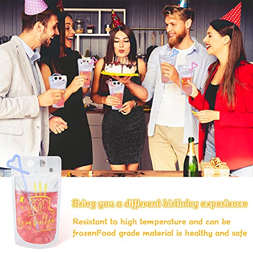 20 Pcs Birthday Drink Pouch Cups With 20 Straws, Plastic Drink Pouches Clear Zipper Bags Birthday Squad Party Cups, Reusable Drink Pouches Birthday Party Decorations Birthday Gift #TOP1
