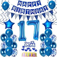 Decorazione ufficiale adolescente 13° compleanno blu – 31 pezzi ragazzo 13° compleanno palloncini decorativi in pellicola numero 13 Happy Birthday Banner sfondo cuore palloncini stella palloncini per