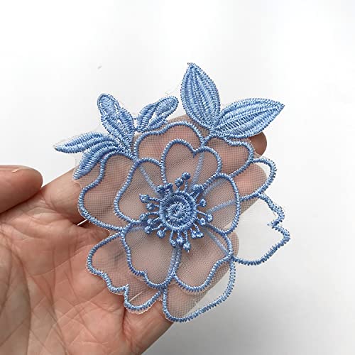 Qililandiy 10pcs Embroidery Butterfly Flower Sew Iron On Patch Badge Wedding Bridal Dress Embroidered Applique Sewing Craft DIY (Blue)