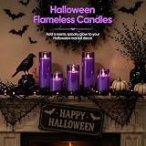 Homemory Gray Flickering Flameless Candles, Battery Operated Acrylic LED Pillar Candles with Remote Control and Timer, Halloween Decor, Set of 5