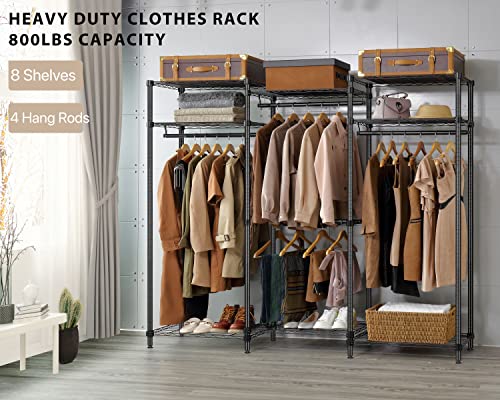 Finnhomy Portable Clothes Rack For Hanging Clothes Heavy Duty Clothing Garment Rack Wardrobe Closet System With 8 Adjustable Shelves & 4 Hang Rods 69" L X 15.8" W X 71" H #TOP1