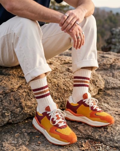 Jeasona Men's 95% Cotton Crew Socks, Mid-Calf Stripe Socks, Size 10-13 — view 6
