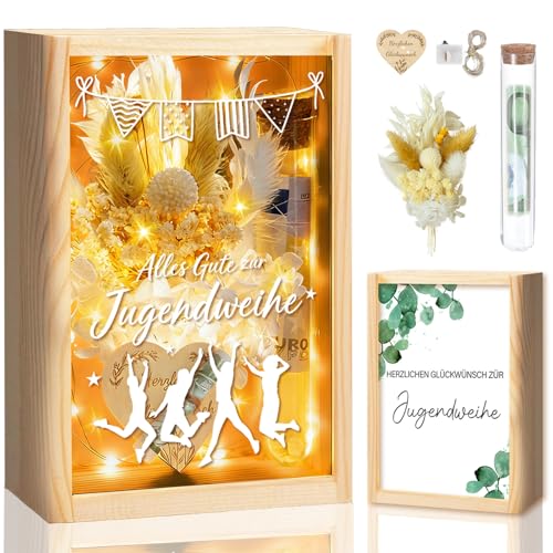 Jugendweihe Geschenkbox Jugendweihe Geldgeschenke Deko Modernes Geldgeschenk für Mädchen und Jungen inklusive Getrocknete Blumen Kunststoff Reagenzglas Lichterketten