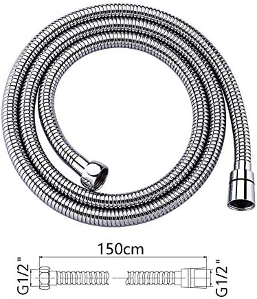 GRIFEMA COMPLENTO-G851 1/2 Inch 1.5m Shower Hose Made of Stainless Steel, Anti-Kink & Anti-Explosion and Leak Proof Hose Pipe, Silver/Chrome