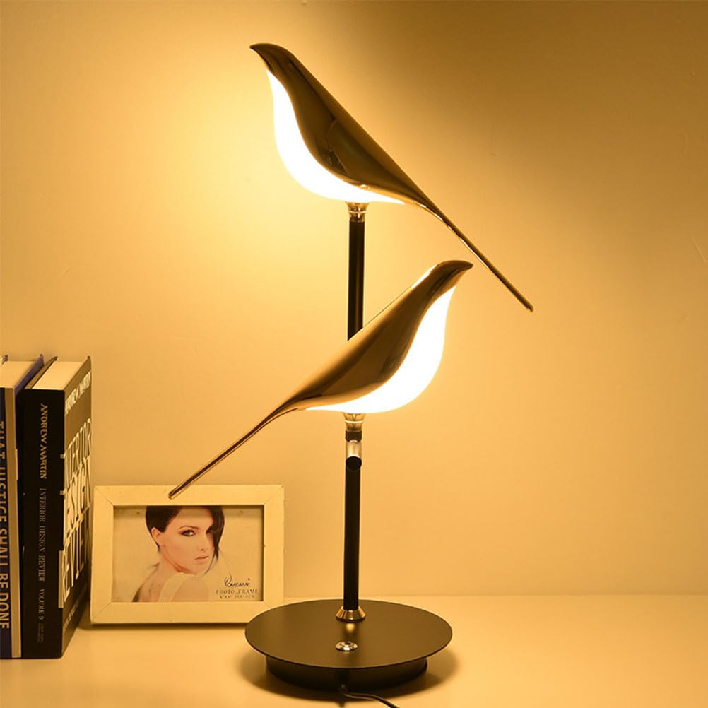 Lampara de Mesilla Táctil Dimmable Lampara de Mesa LED Diseño Pájaro Lámpara de Mesa Moderna Lámpara Pájaro Giratoria Ajustable Metal-Acrílico Lámpara de noche Pájaro para Dormitorio Salon,2 birds