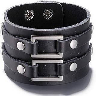 JewelOra MSH-0116B Unisex Black Leather Jewelry Bracelet