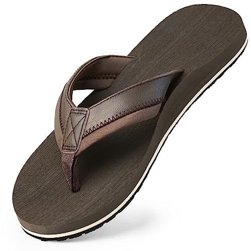 Harvest Land Mens Flip Flops Adults Thong Sandals for Beach/Pool with Comfy Arch Support Open Toe Summer Shoes Brown UK9