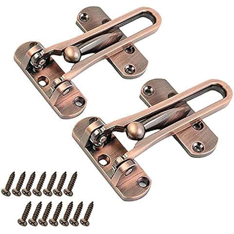2 Pack Bronze Red Home Security Door Lock Swing Bar Door Guard for Kids, Hotel Door Latch, Thicken Solid Zinc Alloy Reinforcement Lock Cover