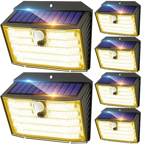 CLAONER Solar Lights Outdoor [𝟔 𝐏𝐚𝐜𝐤/126 LED], Wireless Motion Sensor Lights, IP65 Waterproof Security Lights 3 Modes, 270° Lighting Angle, Ultra-Bright Wall Lights for Deck Patio Fence Garage
