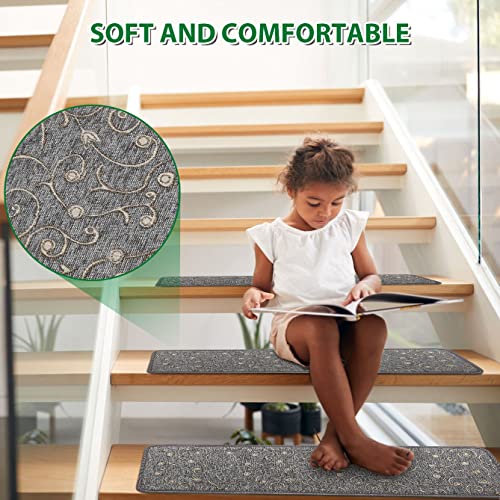 Sitakor Stair Treads For Wooden Steps Indoor, Non Slip Stair Carpet Treads Tape Peel And Stick, Anti Slip Carpet Stair Treads Runner Rugs For Elders Kids Dogs, 13 Pieces 8" X 30" Grey #TOP4
